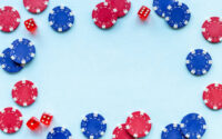 Poker gambling chips. Red and blue chips for casino games.