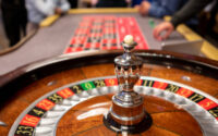 Close up of roulette wheel at the casino - Focus on foreground